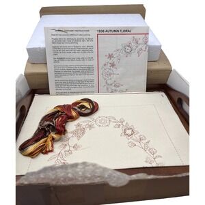 Autumn Floral Embroidery Craft Kit Wooden Tray #1936 The Creative Circle‎ READ